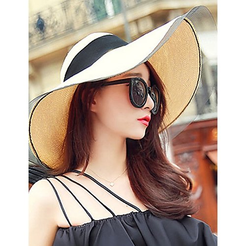 Female chic straw hooded straw hat, solid color