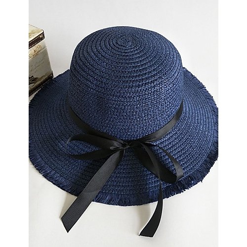 Female work active basic straw hat sun hat, solid color